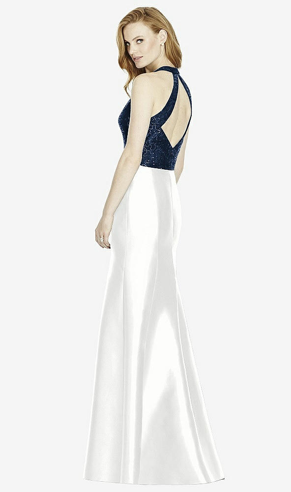 Back View - White & Midnight Navy Studio Design Collection 4514 Full Length Halter V-Neck Bridesmaid Dress