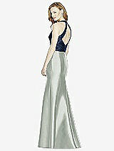 Rear View Thumbnail - Willow Green & Midnight Navy Studio Design Collection 4514 Full Length Halter V-Neck Bridesmaid Dress