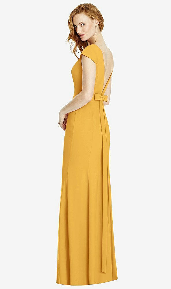 Front View - NYC Yellow Bateau-Neck Cap Sleeve Open-Back Trumpet Gown