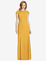 Rear View Thumbnail - NYC Yellow Bateau-Neck Cap Sleeve Open-Back Trumpet Gown