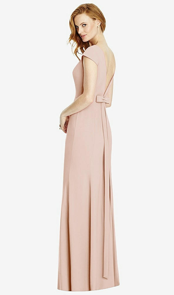 Front View - Cameo Bateau-Neck Cap Sleeve Open-Back Trumpet Gown