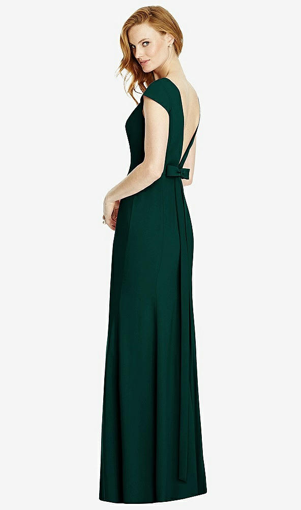 Front View - Evergreen Bateau-Neck Cap Sleeve Open-Back Trumpet Gown