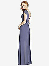 Front View Thumbnail - French Blue Bateau-Neck Cap Sleeve Open-Back Trumpet Gown
