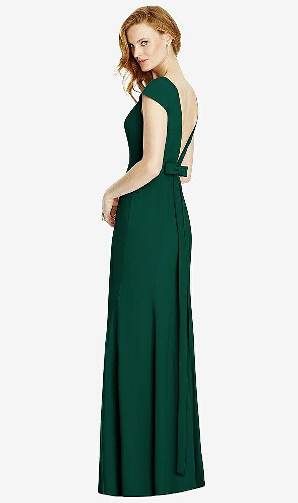 Front View - Hunter Green Bateau-Neck Cap Sleeve Open-Back Trumpet Gown