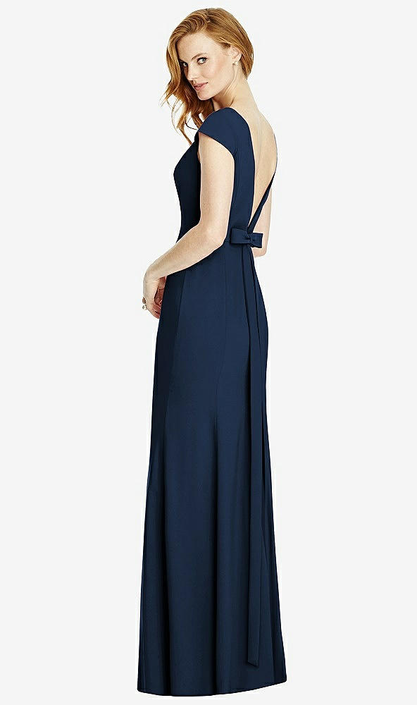 Front View - Midnight Navy Bateau-Neck Cap Sleeve Open-Back Trumpet Gown