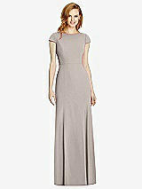 Rear View Thumbnail - Taupe Bateau-Neck Cap Sleeve Open-Back Trumpet Gown