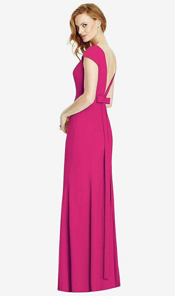 Front View - Think Pink Bateau-Neck Cap Sleeve Open-Back Trumpet Gown