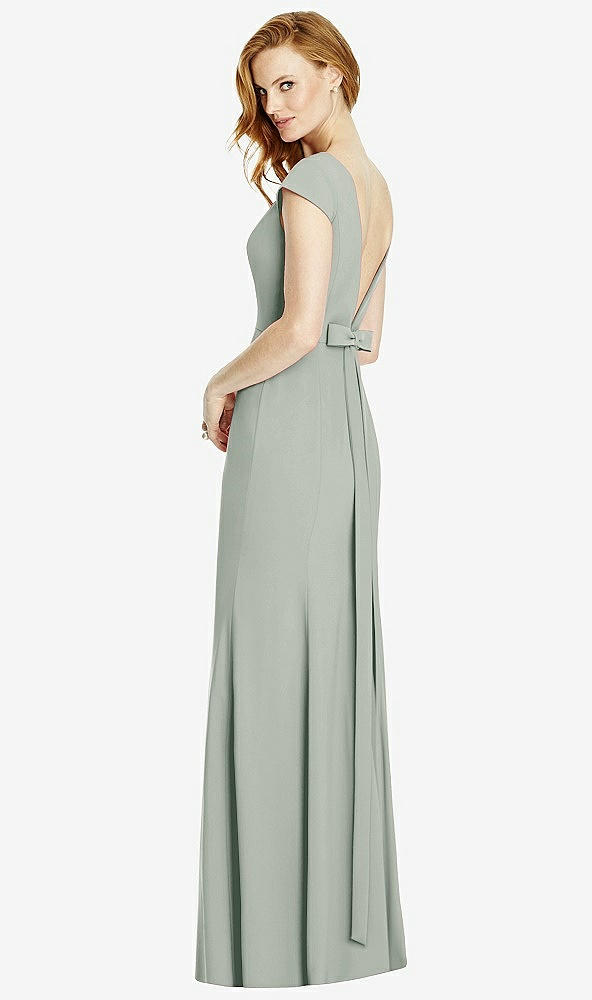 Front View - Willow Green Bateau-Neck Cap Sleeve Open-Back Trumpet Gown