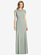 Rear View Thumbnail - Willow Green Bateau-Neck Cap Sleeve Open-Back Trumpet Gown