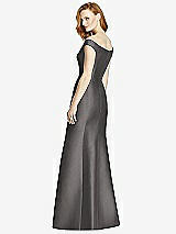 Rear View Thumbnail - Caviar Gray Off-the-Shoulder V-Neck Satin Trumpet Gown