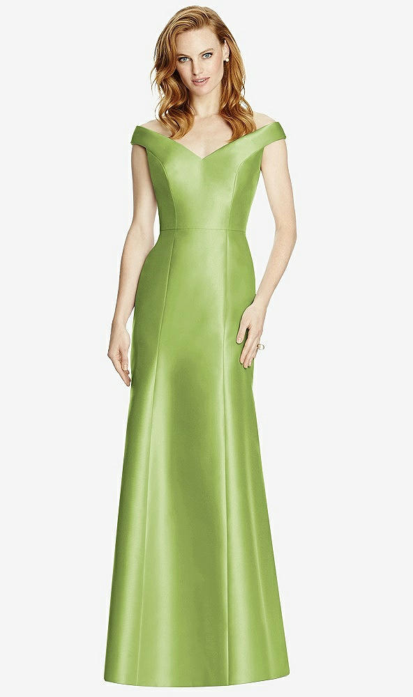 Front View - Mojito Off-the-Shoulder V-Neck Satin Trumpet Gown
