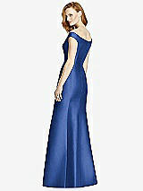 Rear View Thumbnail - Classic Blue Off-the-Shoulder V-Neck Satin Trumpet Gown