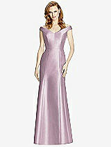 Front View Thumbnail - Suede Rose Off-the-Shoulder V-Neck Satin Trumpet Gown