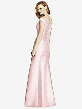 Rear View Thumbnail - Ballet Pink Off-the-Shoulder V-Neck Satin Trumpet Gown