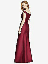 Rear View Thumbnail - Burgundy Off-the-Shoulder V-Neck Satin Trumpet Gown