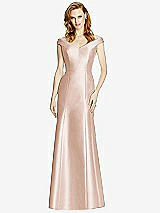 Front View Thumbnail - Cameo Off-the-Shoulder V-Neck Satin Trumpet Gown
