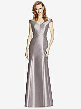Front View Thumbnail - Cashmere Gray Off-the-Shoulder V-Neck Satin Trumpet Gown