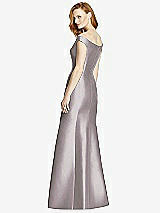 Rear View Thumbnail - Cashmere Gray Off-the-Shoulder V-Neck Satin Trumpet Gown