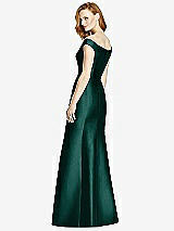 Rear View Thumbnail - Evergreen Off-the-Shoulder V-Neck Satin Trumpet Gown