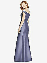 Rear View Thumbnail - French Blue Off-the-Shoulder V-Neck Satin Trumpet Gown