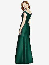 Rear View Thumbnail - Hunter Green Off-the-Shoulder V-Neck Satin Trumpet Gown