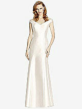 Front View Thumbnail - Ivory Off-the-Shoulder V-Neck Satin Trumpet Gown