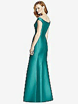 Rear View Thumbnail - Jade Off-the-Shoulder V-Neck Satin Trumpet Gown