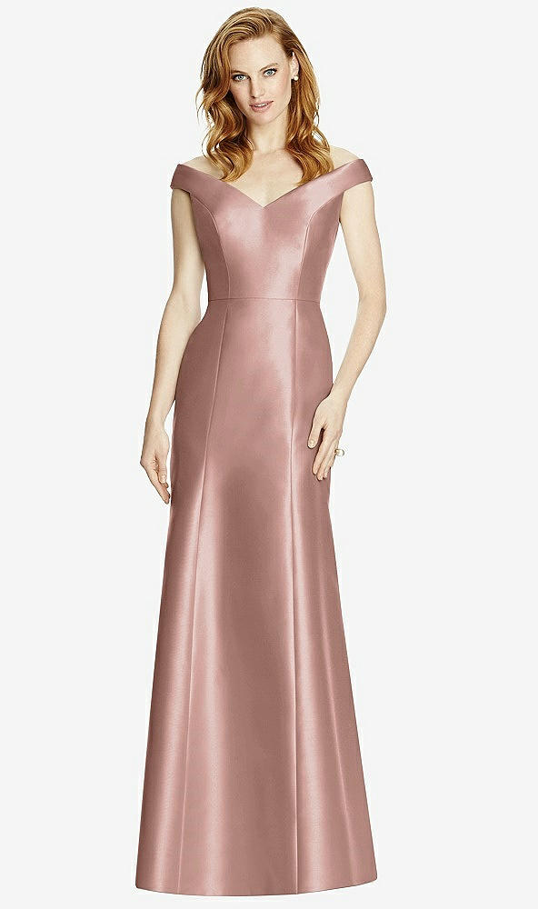 Front View - Neu Nude Off-the-Shoulder V-Neck Satin Trumpet Gown