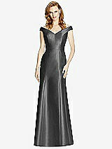Front View Thumbnail - Pewter Off-the-Shoulder V-Neck Satin Trumpet Gown