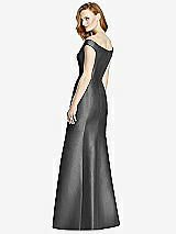Rear View Thumbnail - Pewter Off-the-Shoulder V-Neck Satin Trumpet Gown