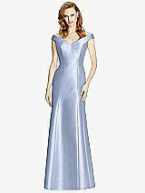 Front View Thumbnail - Sky Blue Off-the-Shoulder V-Neck Satin Trumpet Gown