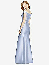 Rear View Thumbnail - Sky Blue Off-the-Shoulder V-Neck Satin Trumpet Gown