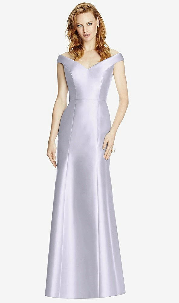Front View - Silver Dove Off-the-Shoulder V-Neck Satin Trumpet Gown