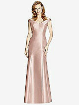 Front View Thumbnail - Toasted Sugar Off-the-Shoulder V-Neck Satin Trumpet Gown