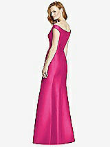 Rear View Thumbnail - Think Pink Off-the-Shoulder V-Neck Satin Trumpet Gown