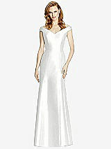 Front View Thumbnail - White Off-the-Shoulder V-Neck Satin Trumpet Gown