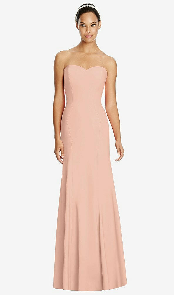 Front View - Pale Peach Sweetheart Strapless Flared Skirt Maxi Dress