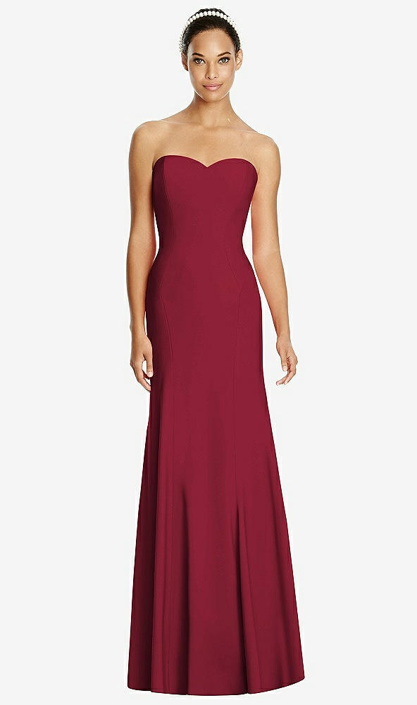 Front View - Burgundy Sweetheart Strapless Flared Skirt Maxi Dress