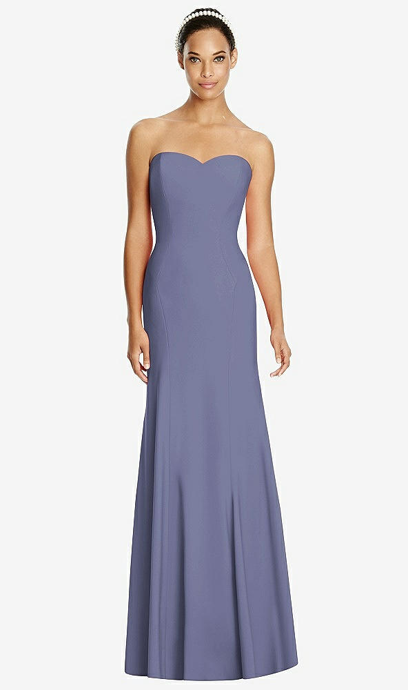 Front View - French Blue Sweetheart Strapless Flared Skirt Maxi Dress