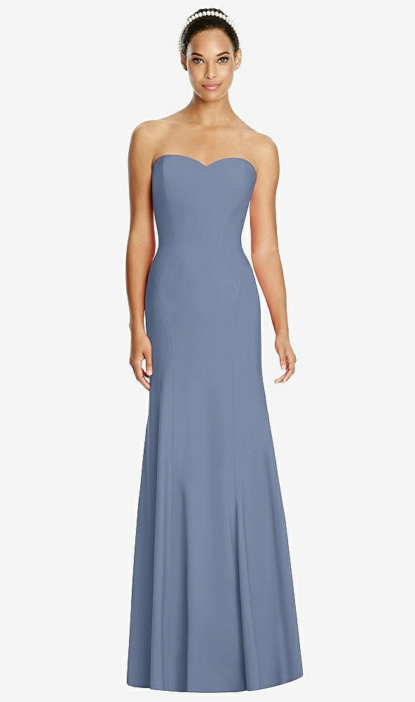 Front View - Larkspur Blue Sweetheart Strapless Flared Skirt Maxi Dress