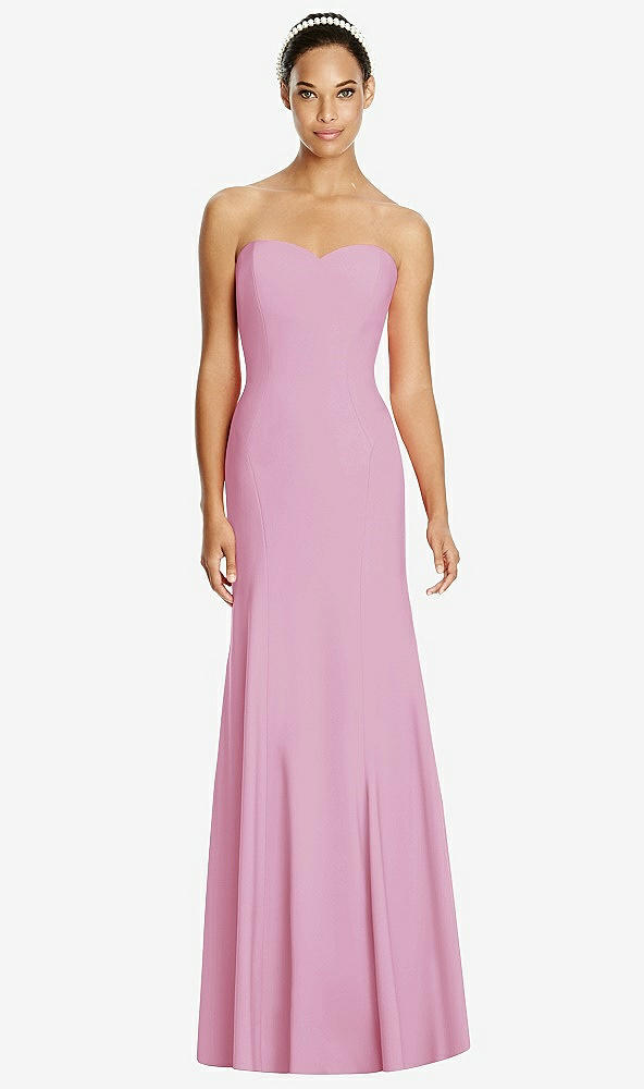 Front View - Powder Pink Sweetheart Strapless Flared Skirt Maxi Dress
