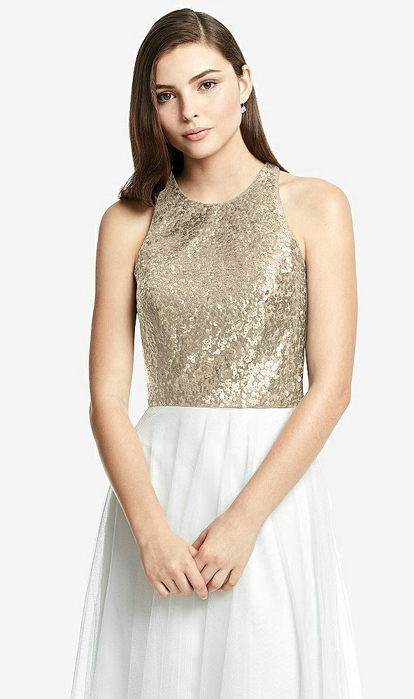 Front View - Rose Gold Sleeveless Sequin Top
