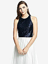 Front View Thumbnail - Midnight Navy Sleeveless Sequin Top