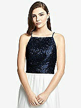 Front View Thumbnail - Midnight Navy Spaghetti Strap Sequin Top