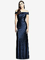 Front View Thumbnail - Midnight Navy Off-the-Shoulder Open-Back Sequin Trumpet Gown
