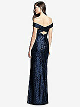 Rear View Thumbnail - Midnight Navy Off-the-Shoulder Open-Back Sequin Trumpet Gown