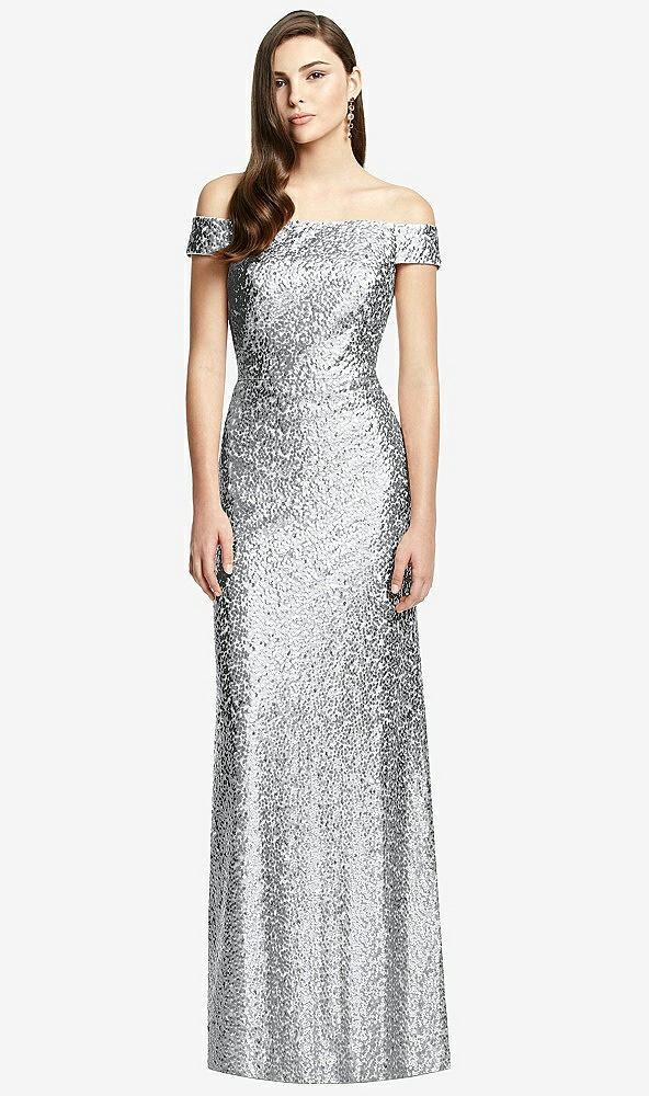 Front View - Silver Off-the-Shoulder Open-Back Sequin Trumpet Gown