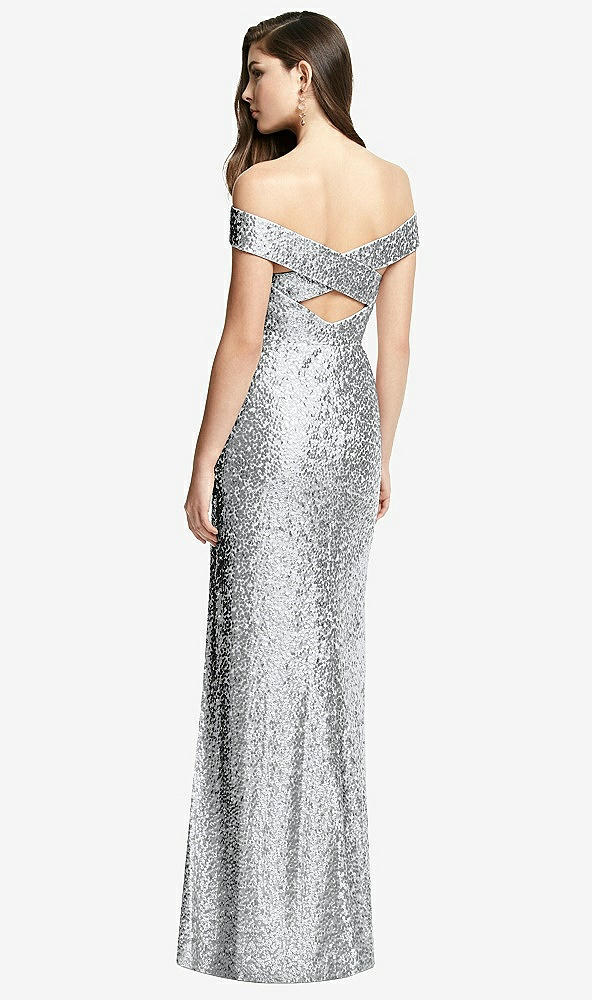 Back View - Silver Off-the-Shoulder Open-Back Sequin Trumpet Gown