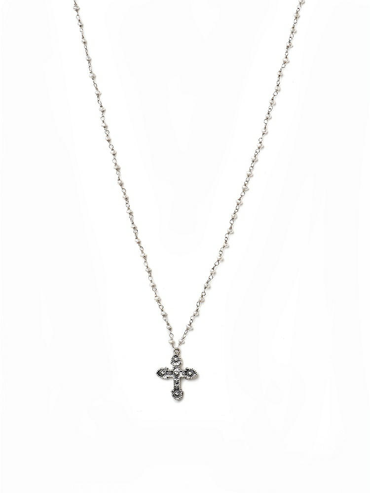 Front View - Silver Rosary Freshwater Pearl Necklace