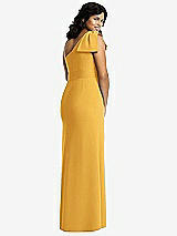 Rear View Thumbnail - NYC Yellow Bowed One-Shoulder Trumpet Gown